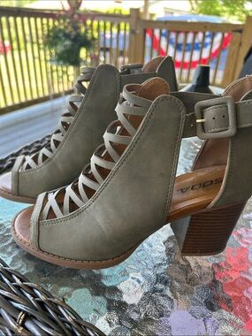 Soda Olive Strappy Block Heel Sandals